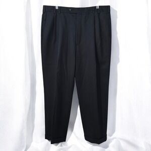 Joseph & Feiss Trio Wool‎ Dress Pants Pleated Cuffed Black Men 44R x 27 Classic